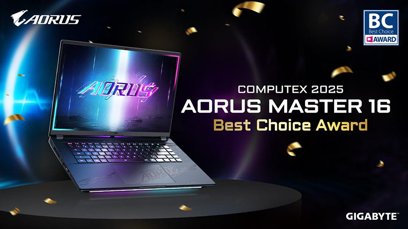Ноутбук Gigabyte  Aorus Master 16 AI PC получил награду Computex 2025 Best Choice Award за дизайн и ИИ-возможности
