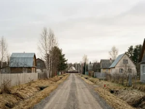 Расчищенная от снега загородная дорога с ровным полотном среди зимнего леса