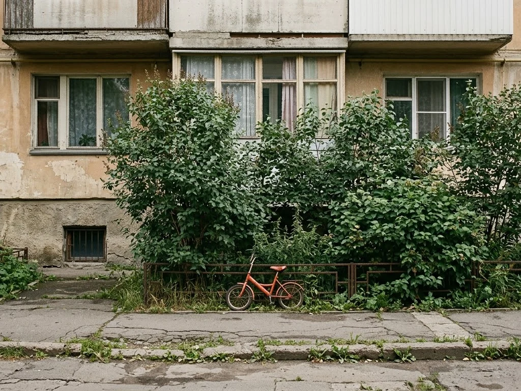 Высокий цоколь дома и плотная зеленая живая изгородь перед окнами квартир первого этажа